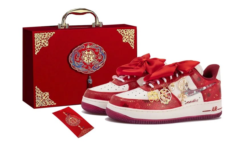 Кроссовки Nike Air Force 1 Skateboarding Shoes Women's Low-top White/red, белый/красный