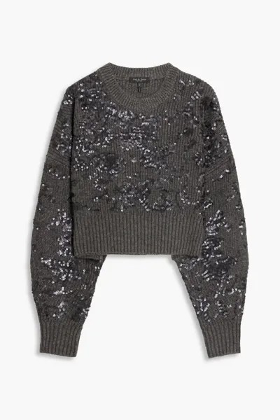Укороченный шерстяной свитер с пайетками Rag & Bone, темно-серый
