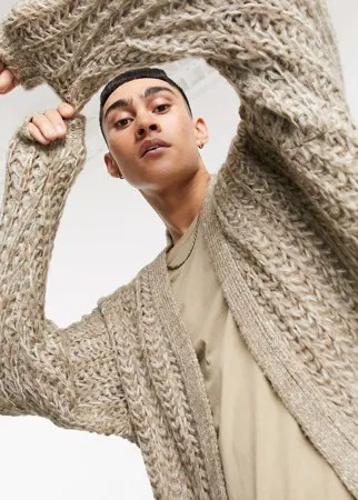 Бежевый oversized-кардиган из фактурной пряжи с вязкой «спущенной» петлей ASOS DESIGN