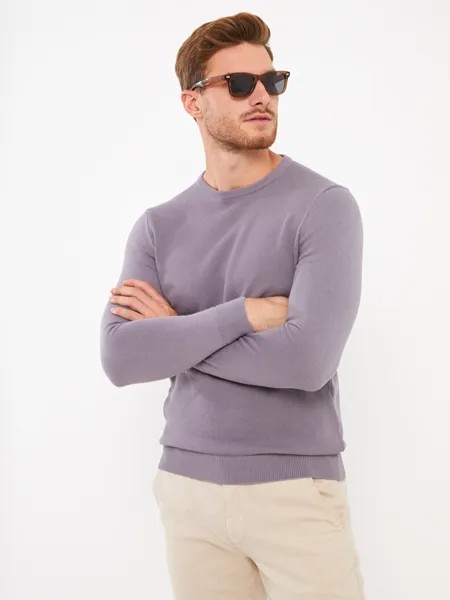 Мужской трикотажный свитер с круглым вырезом и длинными рукавами LCWAIKIKI Classic, матовый сиреневый