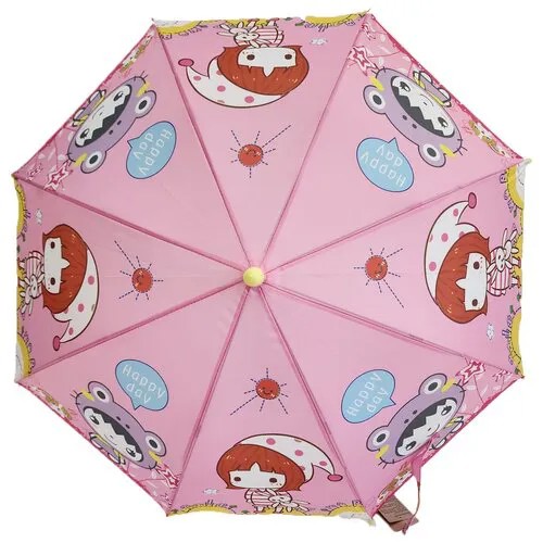 Зонт-трость Fine, полуавтомат, система «антиветер», для девочек, розовый