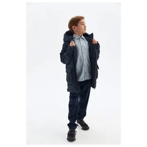Удлиненная куртка с капюшоном и деликатным блеском, Silver Spoon School, SSFSB-026-11612-305, Размер 170, Цвет Синий