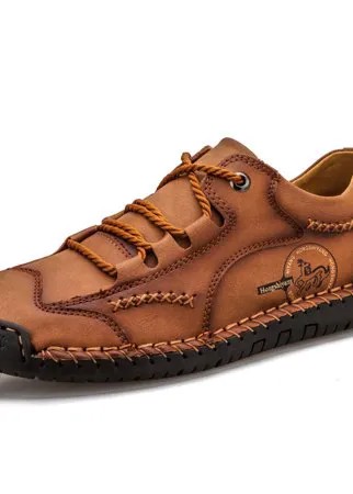 Мужские кожаные туфли из микрофибры на шнуровке Soft Ручная вышивка