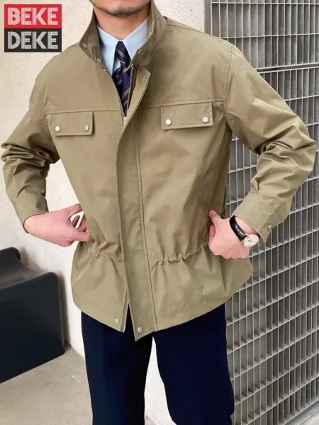 Куртка-карго мужская с регулируемой талией, деловой пиджак свободного покроя, винтажная верхняя одежда с воротником-стойкой в стиле сафари, верхняя одежда, весна