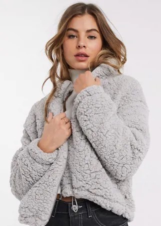 Серая флисовая куртка на молнии New Look-Серый