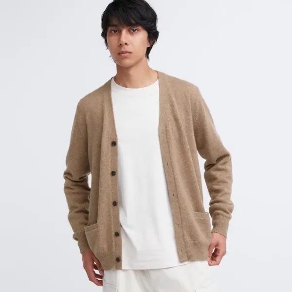 Кардиган Uniqlo Premium Lambswool, бежевый