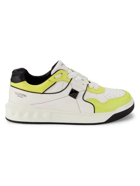 Кожаные кроссовки с цветными блоками Valentino Garavani, цвет Bianco Lime