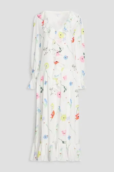 Платье миди из крепдешина Lily с оборками и цветочным принтом Olivia Rubin, белый
