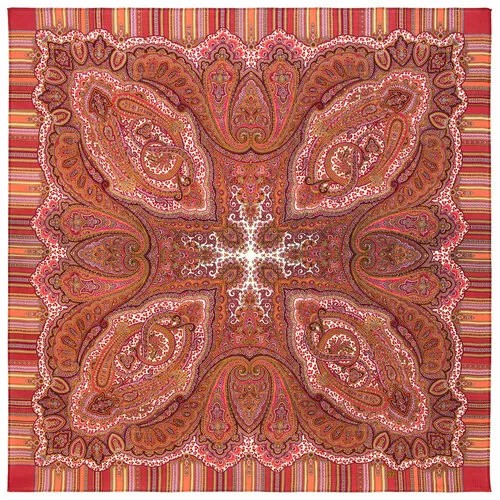 Платок Павловопосадская платочная мануфактура,125х125 см, белый, красный