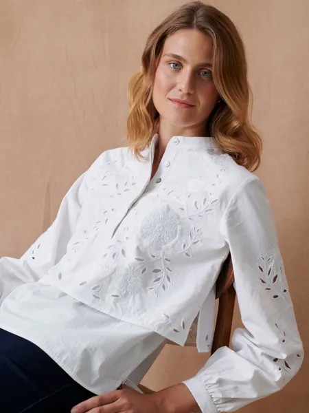 Многослойная блузка гранатового цвета с вышивкой Broderie Cape Cove, белый