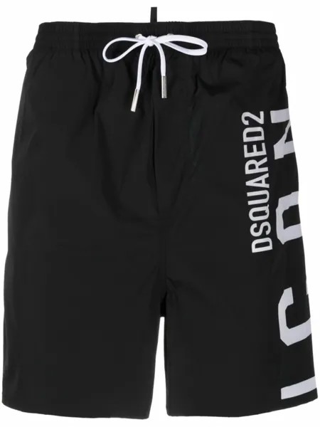 Dsquared2 плавки-шорты с кулиской и логотипом, черный