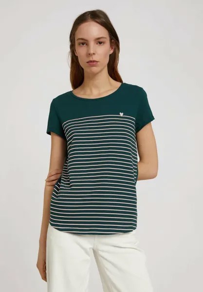 Футболка с принтом Striped Shirt With Embroidery Tom Tailor, цвет green/rose