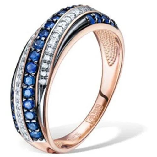 Кольцо АЙМИЛА, красное золото, 585 проба, бриллиант, сапфир, размер 17, синий, золотой