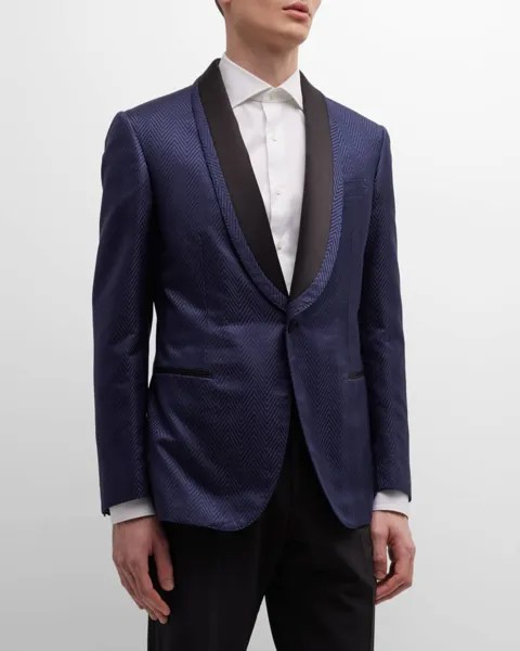 Мужское спортивное пальто с шалью в елочку Brioni