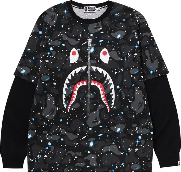 Лонгслив BAPE Space Camo Shark Layered Long-Sleeve Tee 'Black', черный