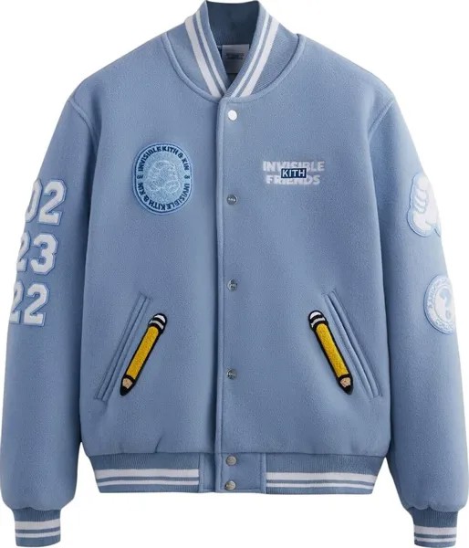 Куртка Kith x Invisible Friends Manteco Wool Varsity Jacket 'Larimar', синий