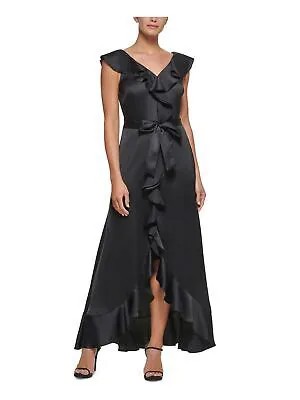 DKNY Womens Black Tie Belt Cutaway Hem Flutter Sleeve Fit + Flare Dress 16