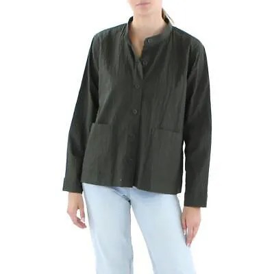 Женская зеленая рубашка на пуговицах с воротником-стойкой Eileen Fisher S BHFO 4384