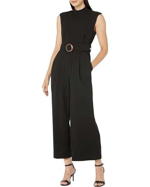 Платье Calvin Klein Mock Neck Sleeveless Jumpsuit with Belt, черный