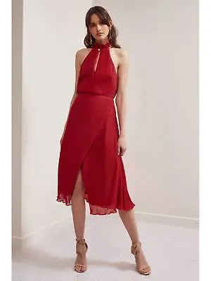 KEEPSAKE the Label Scarlet Red Плиссированное шифоновое платье миди Skylines с искусственным запахом, M 8
