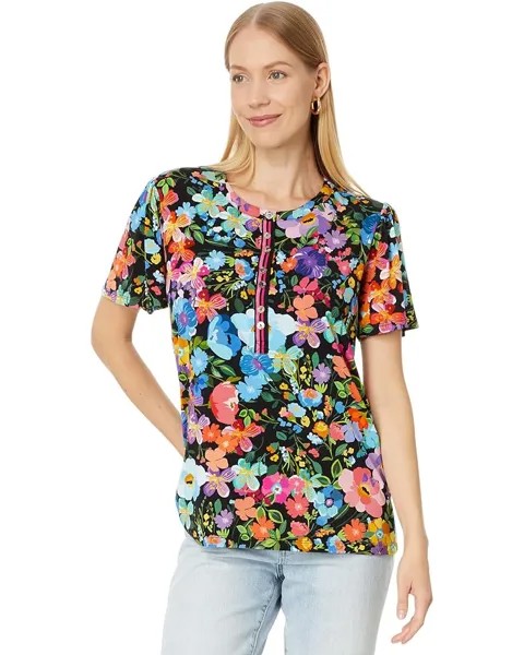 Футболка Johnny Was Wild Bloom Flutter Sleeve Henley, цвет Multicolor