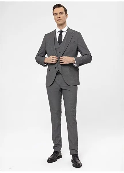 Антрацитовый мужской костюм Slim Fit с нормальной талией TK1020000271 Süvari, антрацитовый