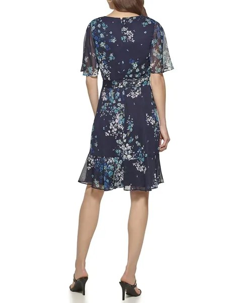 Платье DKNY V-Neck Cape Sleeve Dress, цвет Midnight/Bottle Green