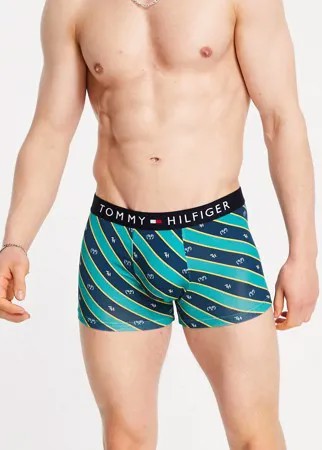 Зеленые боксеры-брифы в полоску с фирменным поясом Tommy Hilfiger-Темно-синий