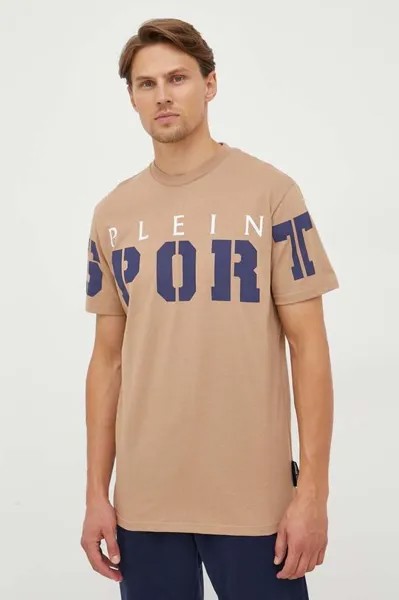 Хлопковая футболка Plein Sport, бежевый
