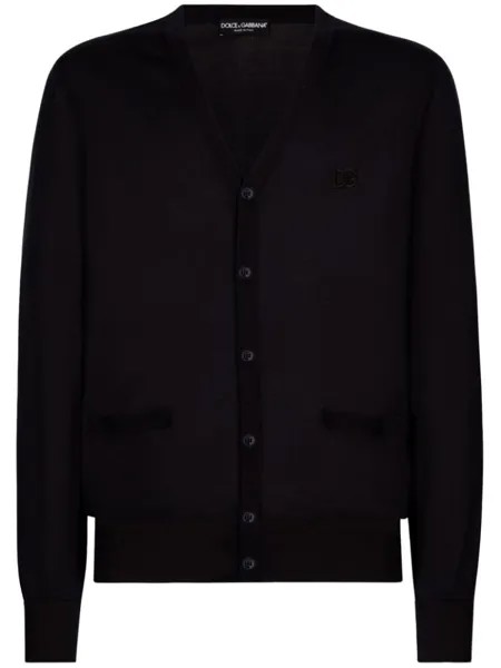 Dolce & Gabbana шелковый кардиган с вышитым логотипом, синий