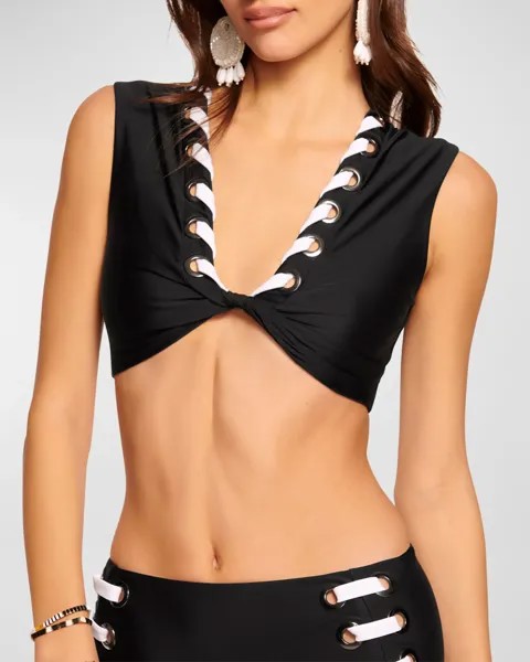 Бикини-топ Dorothea со шнуровкой Ramy Brook, цвет Black W/White Lacing