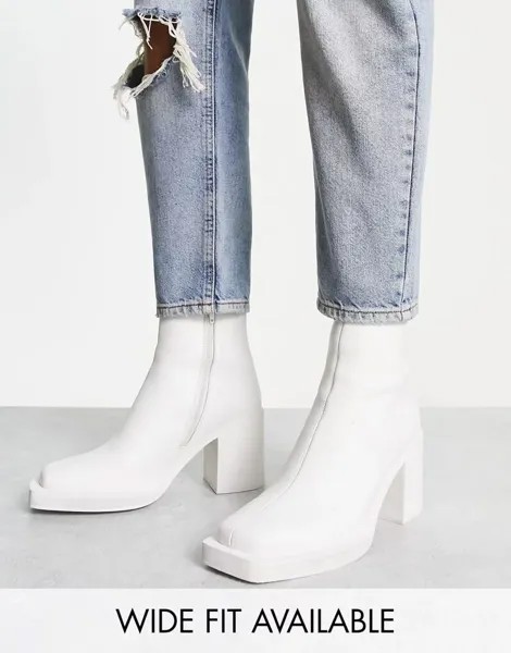 Белые кожаные ботинки челси на каблуке и зауженном носке ASOS