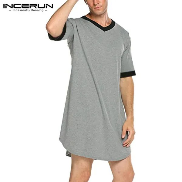INCERUN Мужчины Летний короткий рукав Длинные свободные топы Пижама Home Lounge Пижама