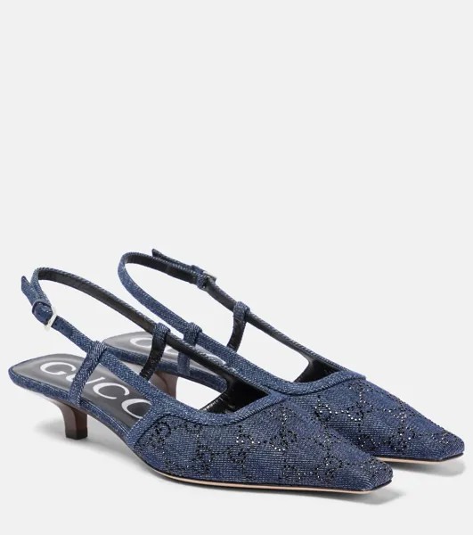 Джинсовые туфли на пятке с декором gg Gucci, синий