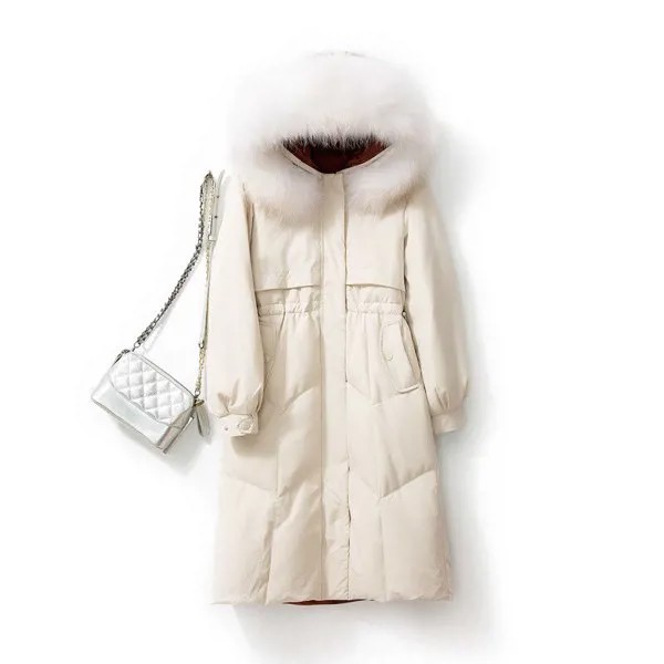 (TopFurMall) европейские женские парки, пальто, настоящие толстовка с мехом енота, приталенная Женская Удлиненная верхняя одежда LF9163