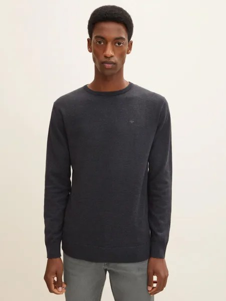 Пуловер Tom Tailor Feinstrick Basic Rundhals Sweater, темно серый