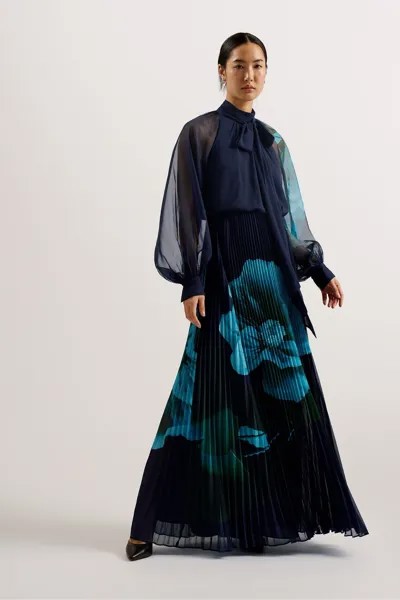 Платье макси-рубашка с разрезом и бантиком Manami Ted Baker, синий