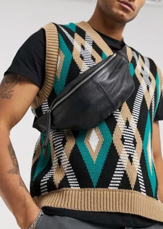 Черная кожаная сумка-кошелек через плечо ASOS DESIGN-Черный
