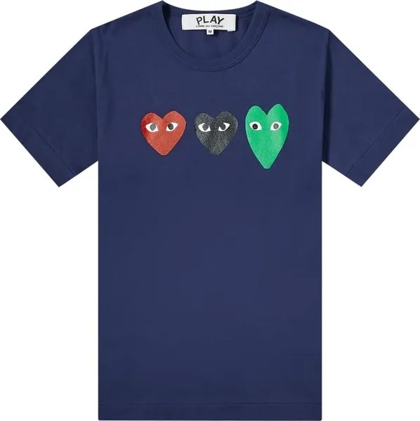 Футболка Comme des Garçons Short-Sleeve Play T-Shirt With Three Hearts 'Navy', синий
