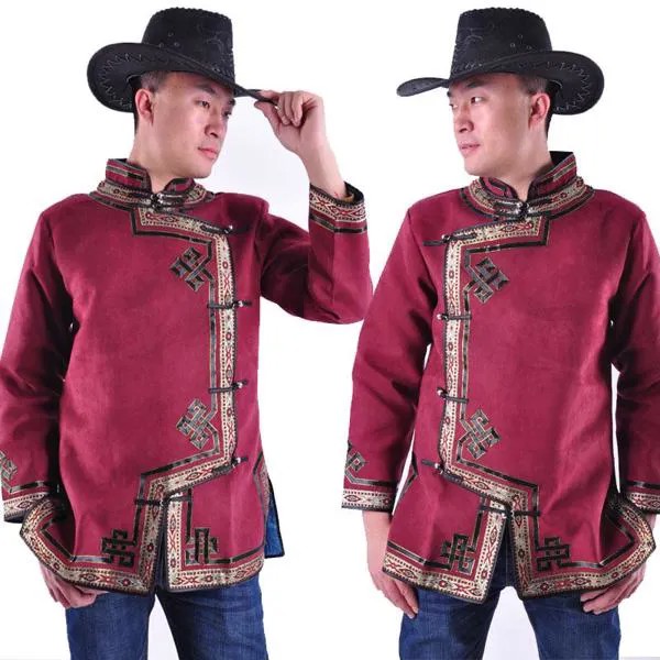 Мужская этническая одежда, весна-осень, костюмы высокого качества в азиатском стиле, монгольский национальный наряд, куртка с воротником-стойкой в стиле ретро