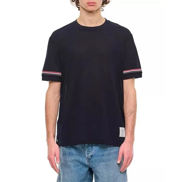 Футболка ribbed cuff t-shirt Thom Browne, синий