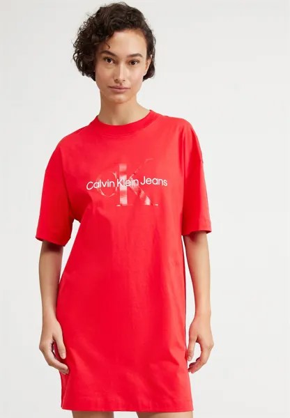 Платье из джерси Monologo Boyfriend T-Shirt Dress Calvin Klein Jeans, цвет candy apple