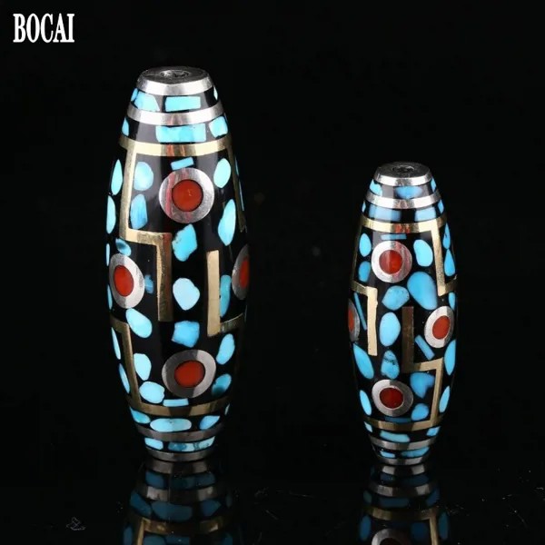 Новый однотонный кулон BOCAI из чистого серебра S925 пробы, инкрустированный вручную, бирюзовый, с 9 глазами, Модный кулон для мужчин и женщин на ...