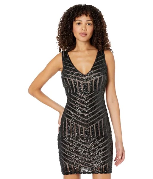 Платье Bebe, V-Neck Sequin Cutout Dress