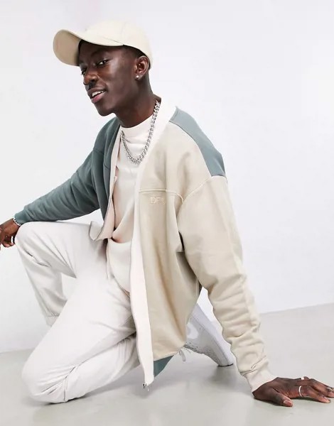 Трикотажная куртка-бомбер в стиле oversized на молнии в однотонном стиле колор блок ASOS Dark Future-Серый