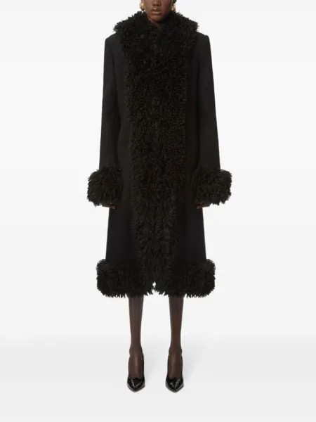 Nina Ricci шерстяное пальто с меховой отделкой, черный