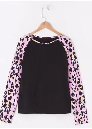 Лонгслив Minaku Leopard home collection, размер 42/XS, черный/розовый леопард