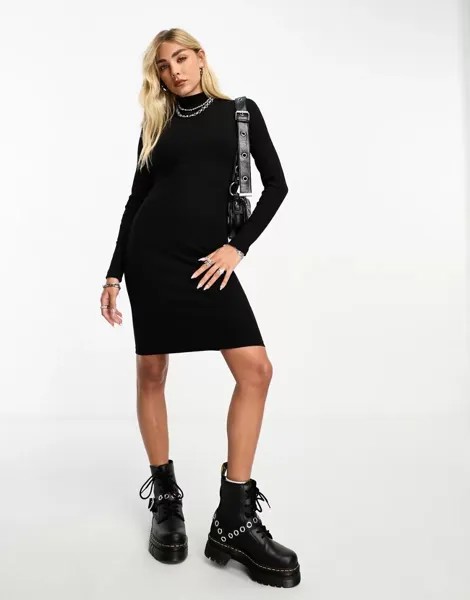Черное платье мини с высоким воротником и вырезом на спине Dr Denim Liv