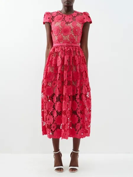 Платье poppy из хлопкового кружева с цветочной вышивкой Self-Portrait, красный