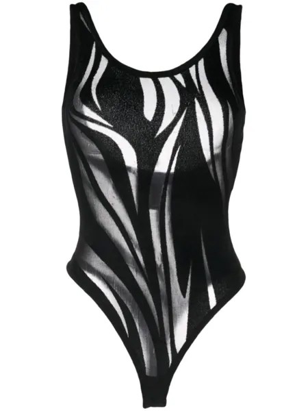 Mugler сетчатое боди с узором, черный